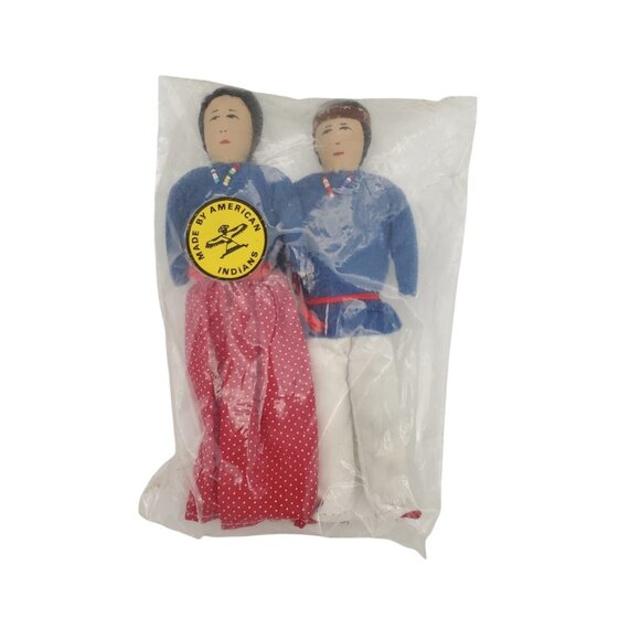 Handmade Native American Indian Cloth Dolls Set - Traditional Attire - Approx. 8 - Picture 1 of 5